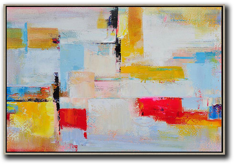 Horizontal Palette Knife Contemporary Art,Modern Painting Abstract,Yellow,White,Red